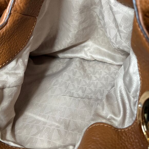 MICHAEL KORS Fulton Brown Pebbled Leather Shoulder Bag Gold Chain Hardware EUC - Picture 9 of 16